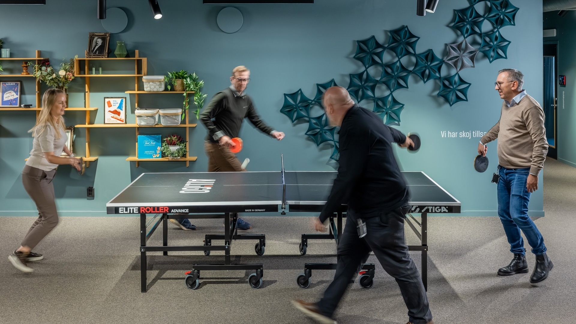 Two people collaborating in an industrial work environment.
